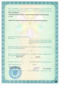 Лицензия на производство медицинской техники (Обратная сторона)