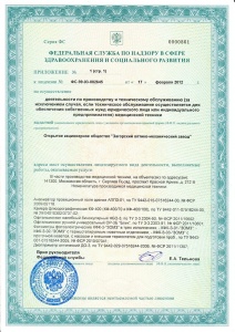 Приложение 1 к лицензии на осуществление деятельности по производству медицинской техники